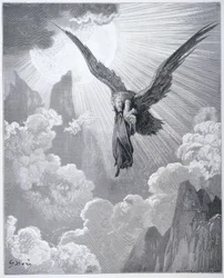 Dante ja kotka, Dante Alighierin (1265-1321) "Jumalasta komediasta" (Purgatorio), kaiverrus Gauchard Brunier, n. 1868